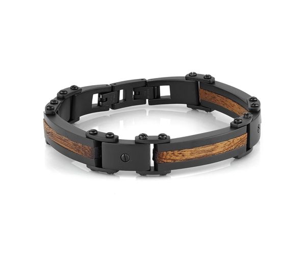 BRACELET EN ACIER/PVD NOIR ET BOIS